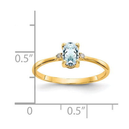 14K Gelbgold Ring mit echtem Diamant und Aquamarin-Geburtsstein