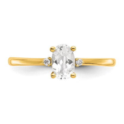 14K Gelbgold Ring mit echten Diamanten und weißem Topas-Geburtsstein