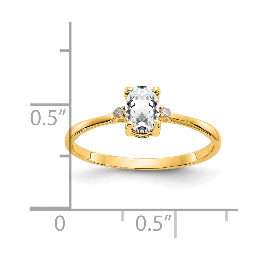 14K Gelbgold Ring mit echten Diamanten und weißem Topas-Geburtsstein