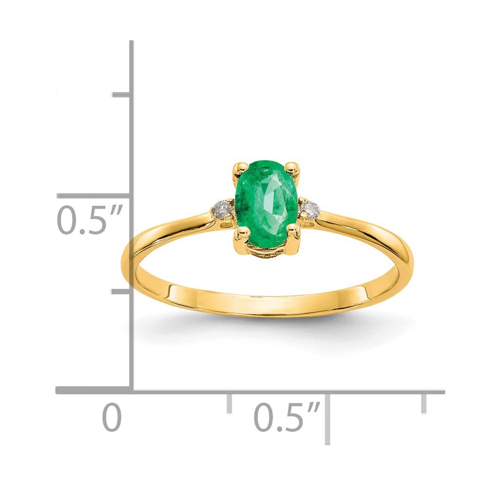 14K Gelbgold Ring mit echtem Diamant und Smaragd-Geburtsstein