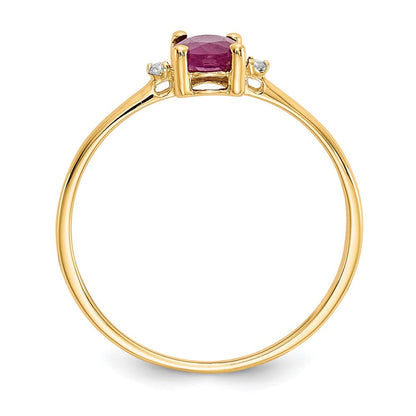 14K Gelbgold Ring mit echtem Diamant und Rubin-Geburtsstein