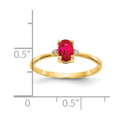 14K Gelbgold Ring mit echtem Diamant und Rubin-Geburtsstein