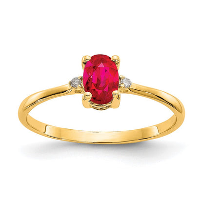 14K Gelbgold Ring mit echtem Diamant und Rubin-Geburtsstein