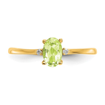 14K Gelbgold Ring mit echtem Diamant und Peridot-Geburtsstein