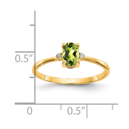 14K Gelbgold Ring mit echtem Diamant und Peridot-Geburtsstein