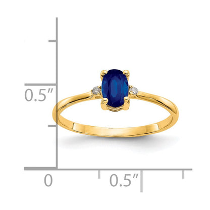 14K Gelbgold Ring mit echtem Diamant und Saphir-Geburtsstein