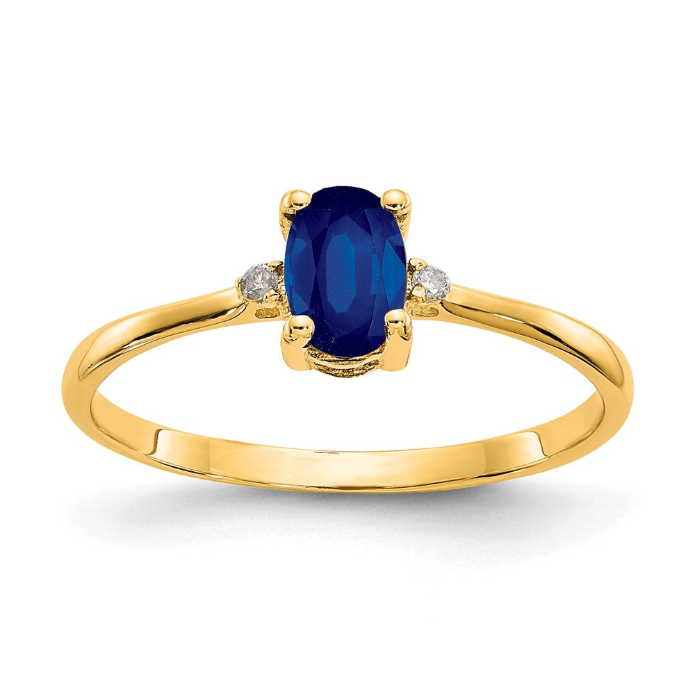 14K Gelbgold Ring mit echtem Diamant und Saphir-Geburtsstein