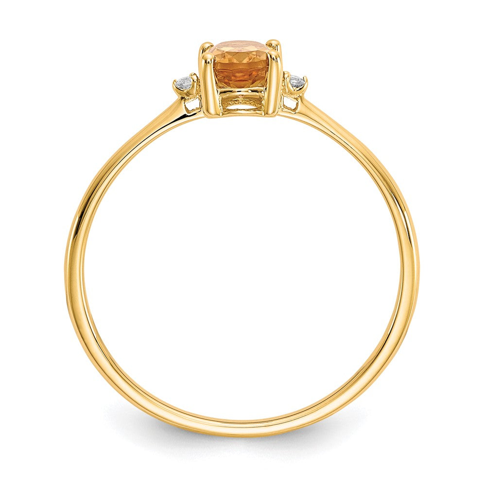 14K Gelbgold Ring mit echtem Diamant und Citrin-Geburtsstein