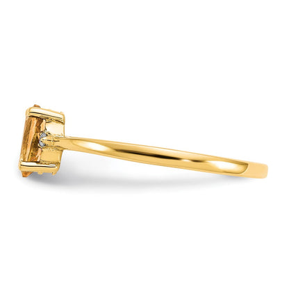 14K Gelbgold Ring mit echtem Diamant und Citrin-Geburtsstein