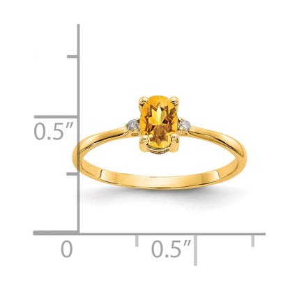 14K Gelbgold Ring mit echtem Diamant und Citrin-Geburtsstein