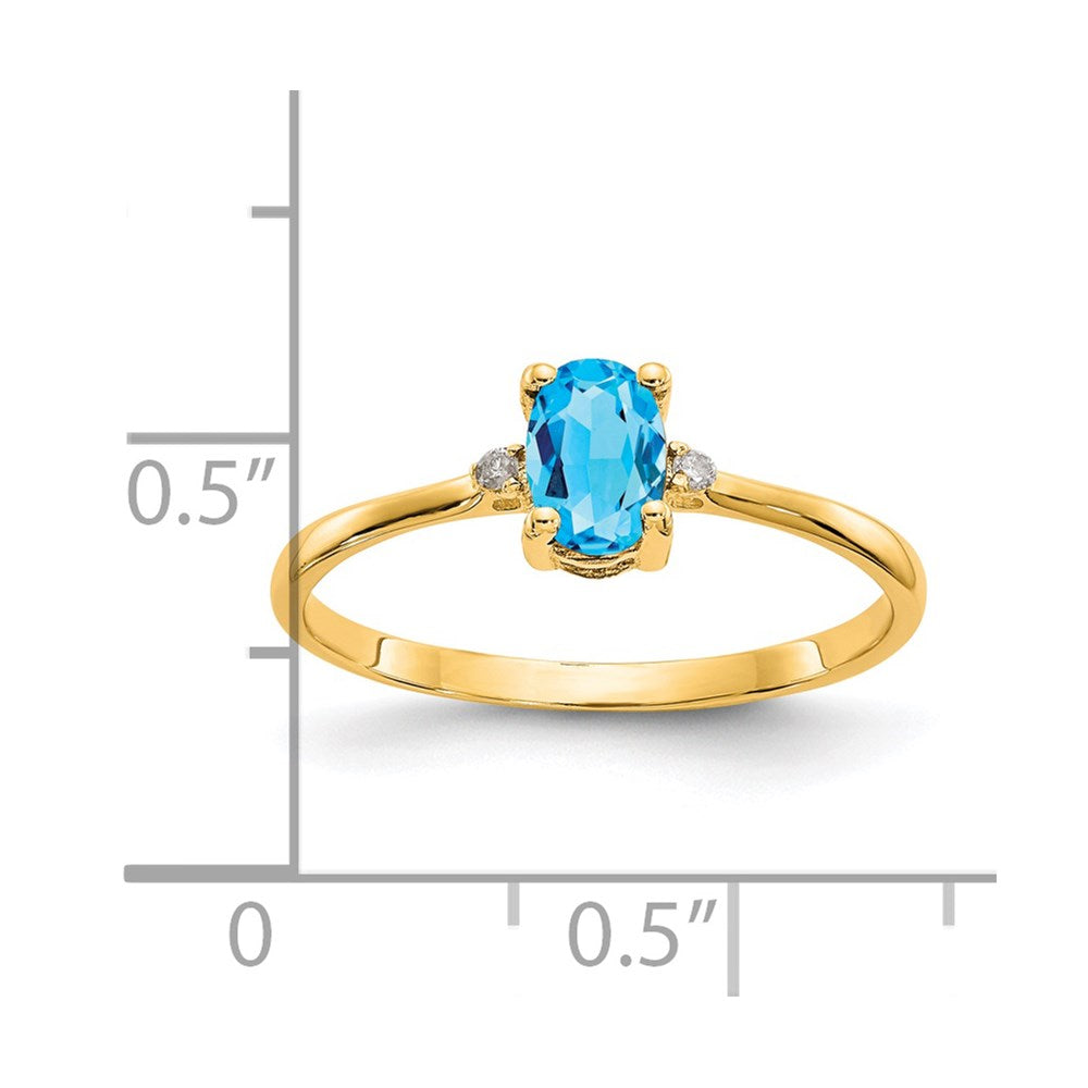 14K Gelbgold Ring mit echtem Diamant und blauem Topas-Geburtsstein