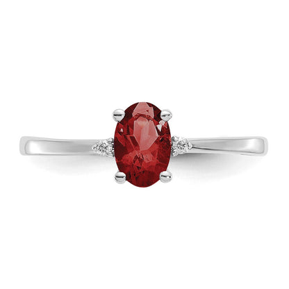 14K Weißgold Ring mit echtem Diamant und Granat-Geburtsstein