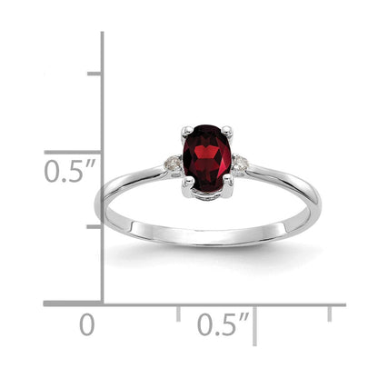 14K Weißgold Ring mit echtem Diamant und Granat-Geburtsstein