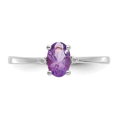 14K Weißgold Ring mit echtem Diamant und Amethyst-Geburtsstein