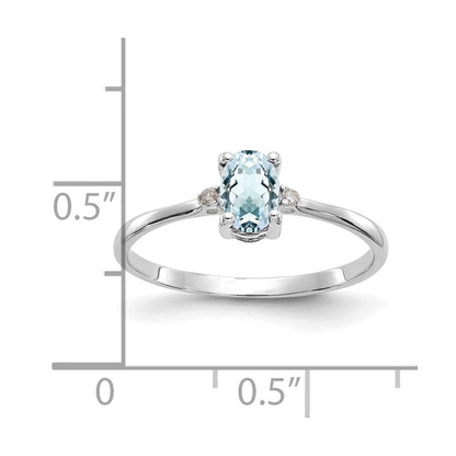 14K Weißgold Ring mit echten Diamanten und Aquamarin-Geburtsstein