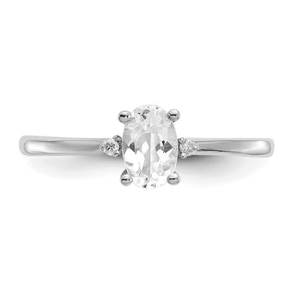 14K Weißgold Ring mit echtem Diamant und Weißtopas-Geburtsstein