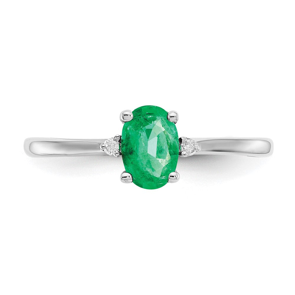 14K Weißgold Ring mit echten Diamanten und Smaragd-Geburtsstein