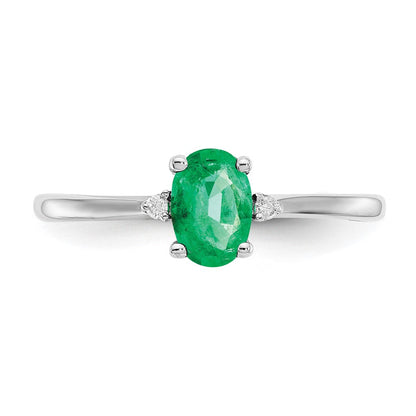 14K Weißgold Ring mit echten Diamanten und Smaragd-Geburtsstein