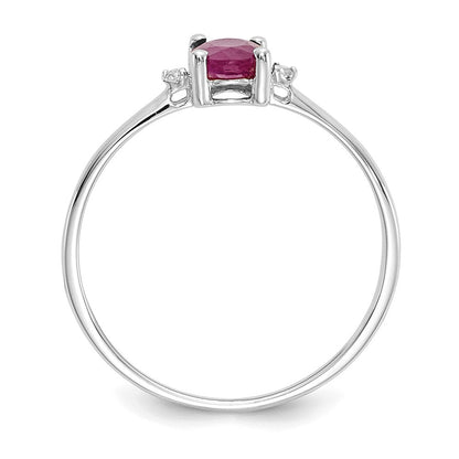 14K Weißgold Ring mit echtem Diamant und Rubin-Geburtsstein