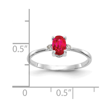 14K Weißgold Ring mit echtem Diamant und Rubin-Geburtsstein
