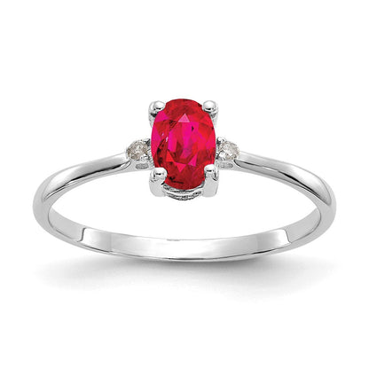 14K Weißgold Ring mit echtem Diamant und Rubin-Geburtsstein