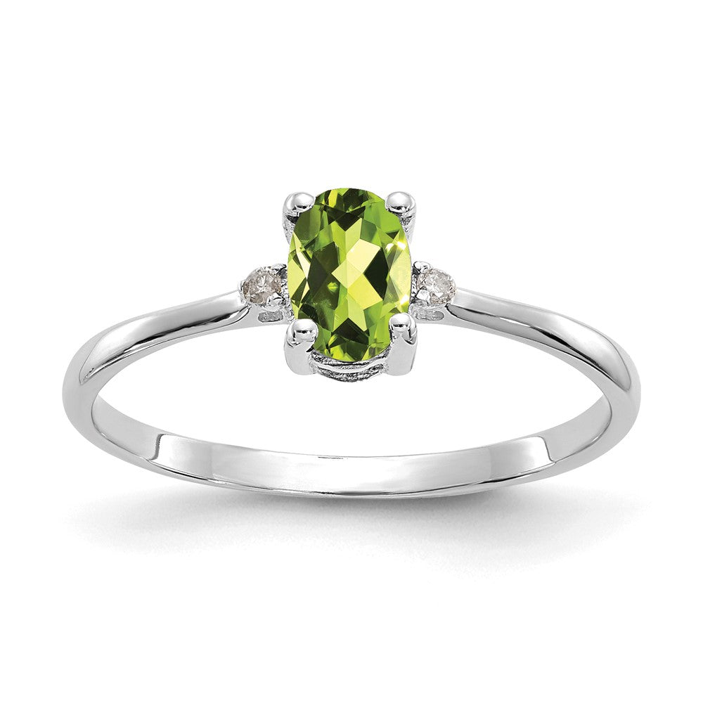 14K Weißgold Ring mit echtem Diamant und Peridot-Geburtsstein