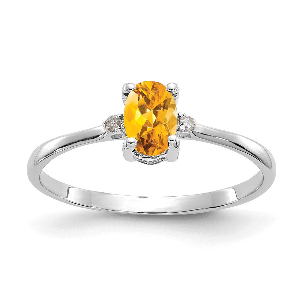 14K Weißgold Ring mit echtem Diamant und Citrin-Geburtsstein