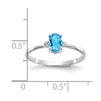 14K Weißgold Ring mit echtem Diamant und blauem Topas-Geburtsstein