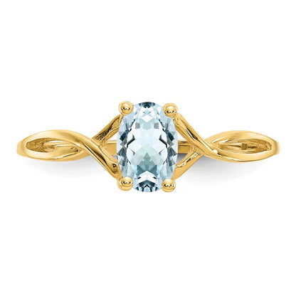 14K Gelbgold Aquamarin-Geburtsstein-Ring