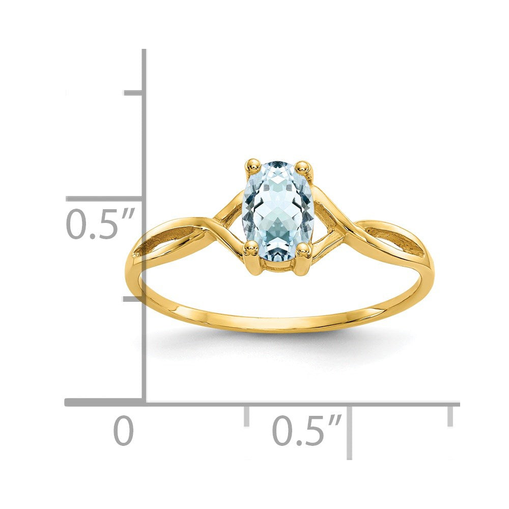 14K Gelbgold Aquamarin-Geburtsstein-Ring