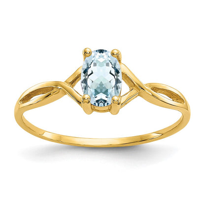 14K Gelbgold Aquamarin-Geburtsstein-Ring