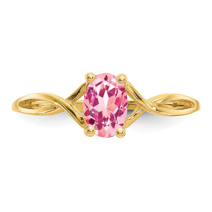 Solid-Ring aus 14K Gelbgold mit simuliertem Rosa-Turmalin-Geburtsstein