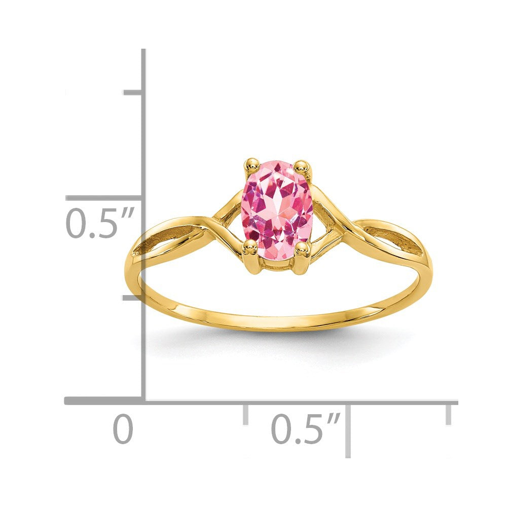 Solid-Ring aus 14K Gelbgold mit simuliertem Rosa-Turmalin-Geburtsstein