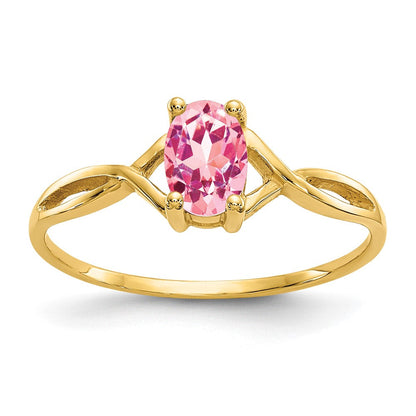Solid-Ring aus 14K Gelbgold mit simuliertem Rosa-Turmalin-Geburtsstein
