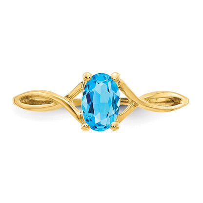 14K Gelbgold Blautopas Geburtsstein-Ring