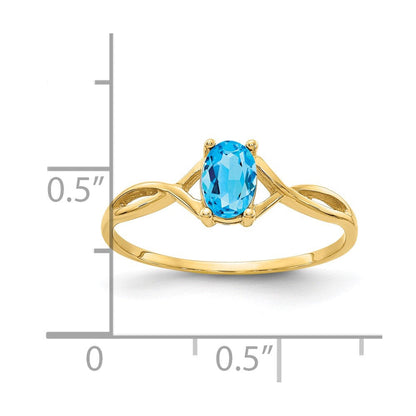 14K Gelbgold Blautopas Geburtsstein-Ring