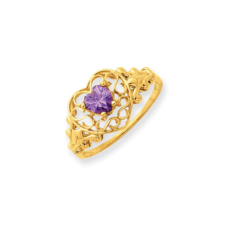 14K Gelbgold Amethyst-Geburtsstein-Ring