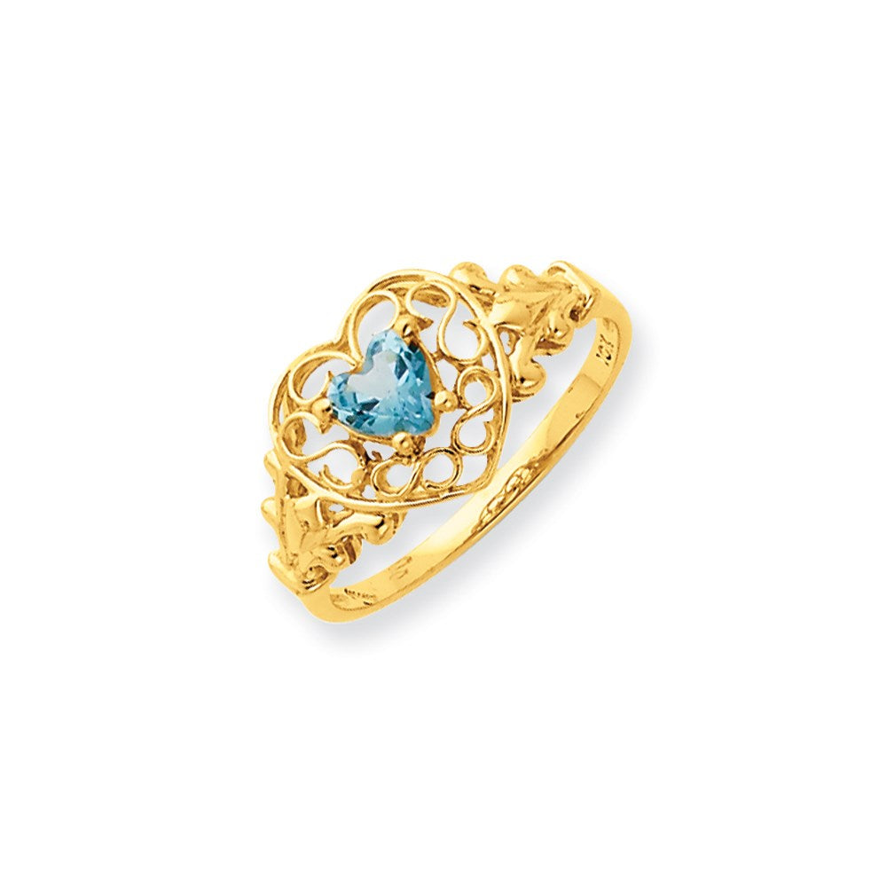 14K Gelbgold Aquamarin-Geburtsstein-Ring