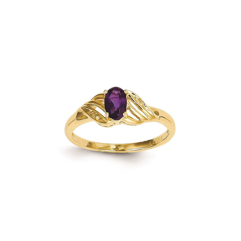 14K Gelbgold Ring mit violettem Amethyst und Diamant