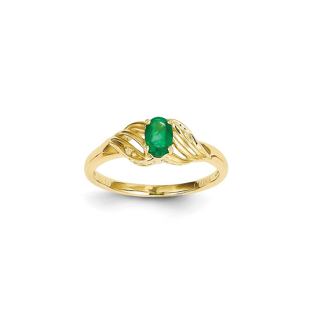 14K Gelbgold Ring mit Smaragd und Diamant