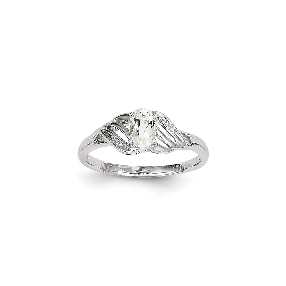 14K Weißgold Ring mit weißem Topas und Diamant