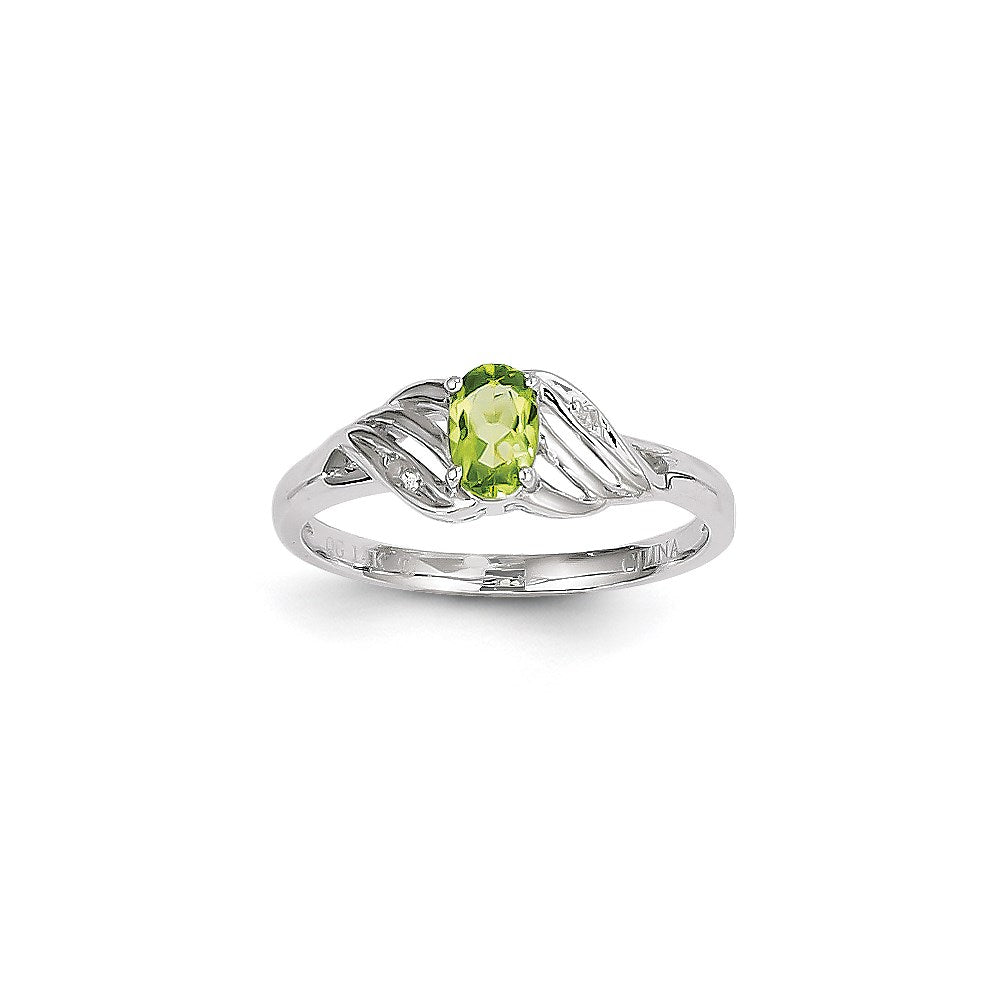 14K Weißgold Ring mit Peridot und Diamant