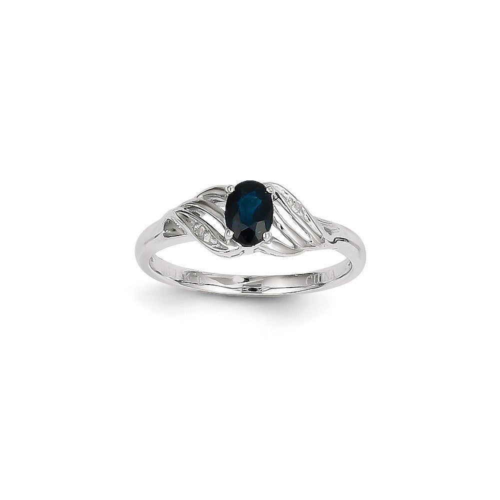 14K Weißgold Ring mit echtem Saphir und Diamant