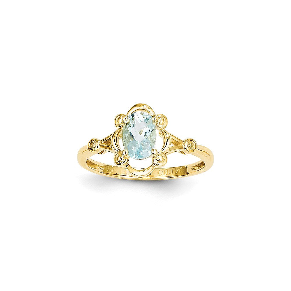14K Gelbgold Aquamarin-Diamant-Ring