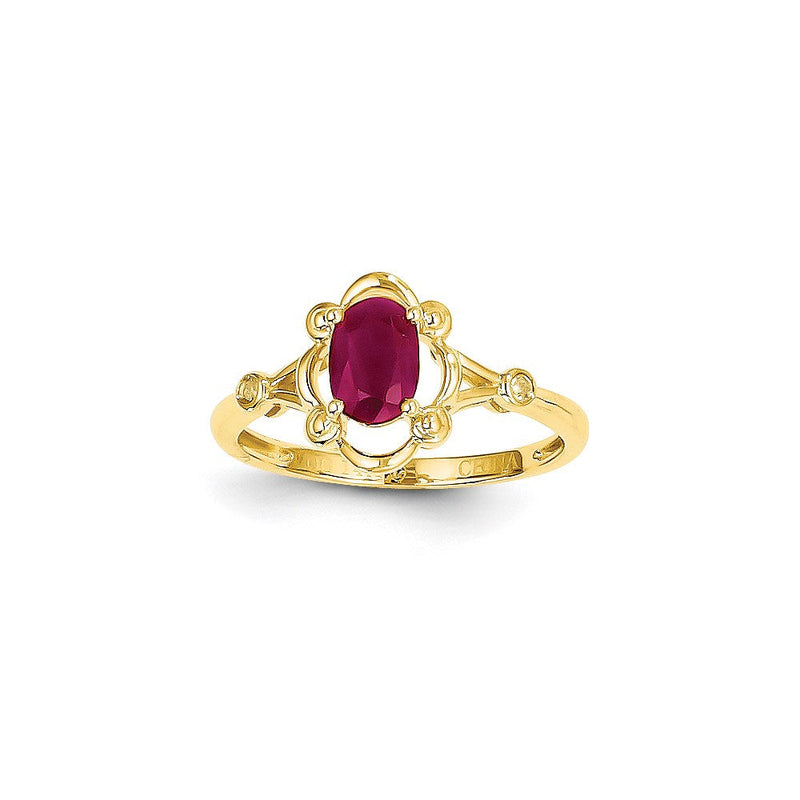 14K Gelbgold Ring mit Rubin und Diamant