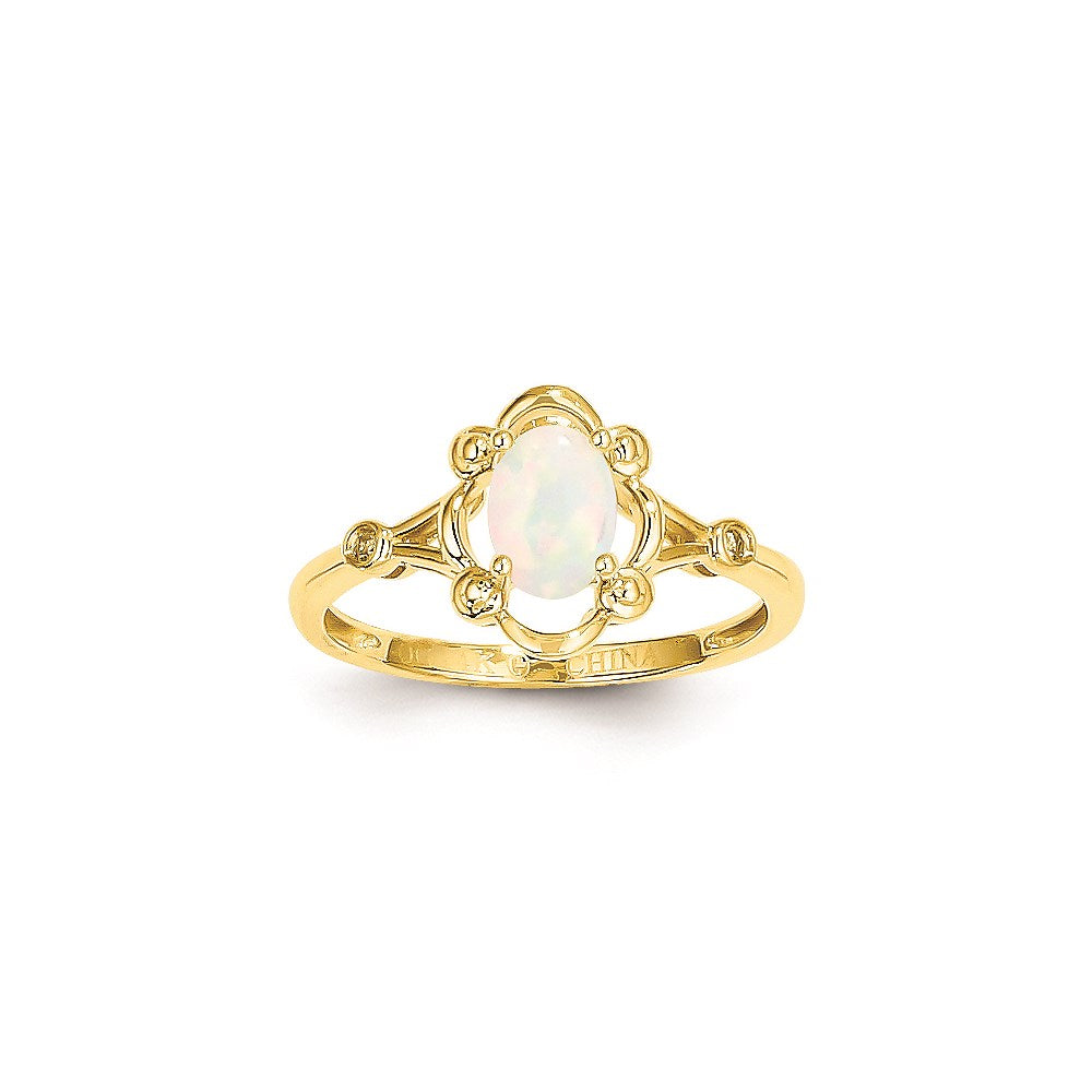 14K Gelbgold Ring mit echtem Opal und Diamant