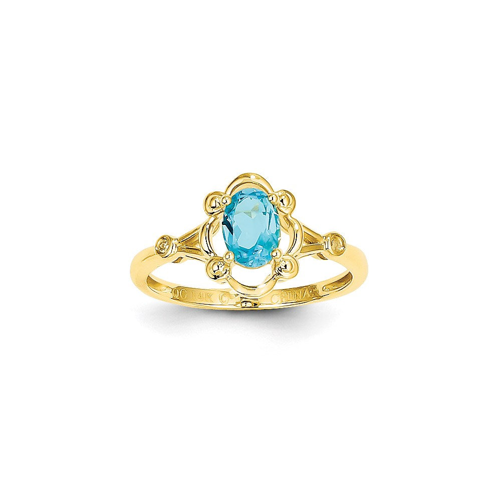 14K Gelbgold Ring mit hellblauem Swiss-Blue-Topas und Diamant