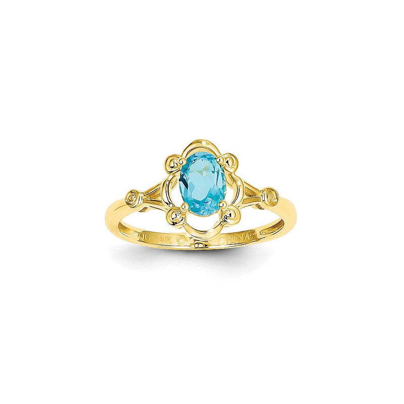 14K Gelbgold Ring mit hellblauem Swiss-Blue-Topas und Diamant