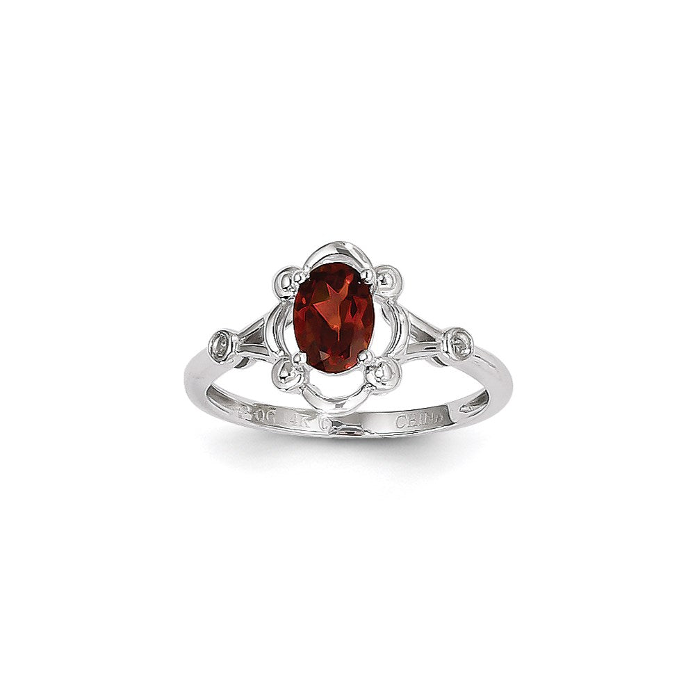 14K Weißgold Ring mit Granat und Diamant