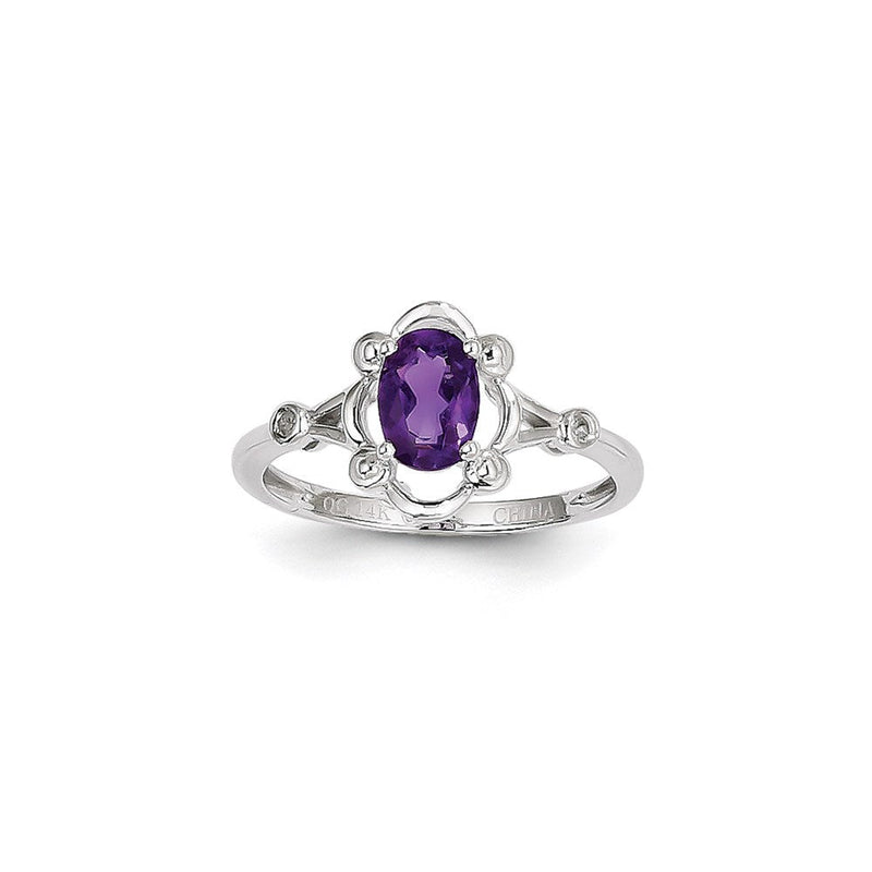 14K Weißgold Ring mit lila Amethyst und Diamant